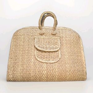 Vintage Large Rattan Straw Tote Woven Bag Beach Travel Knitting Boho Pockets